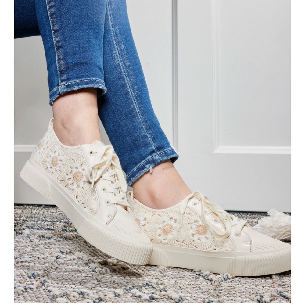 Yellow Box Cream Sneakers with Floral Detailing